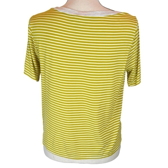 Hem & Thread Short Sleeve Round Neck Striped Twist Double Layer Top, Medium - Picture 4 of 7